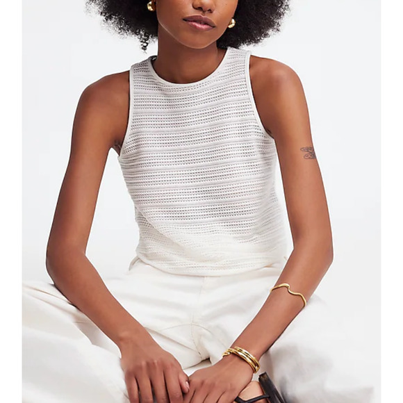 Madewell Crochet Knit Cutaway Tank Cropped Lighthouse Cotton Blend Cream XS NWT - Picture 1 of 13